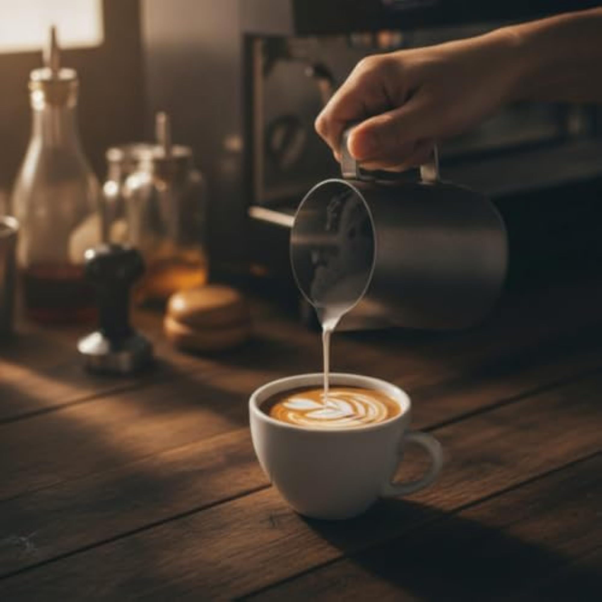 Pointed Spout Milk Frothing Pitcher Brushed Espresso Frothing